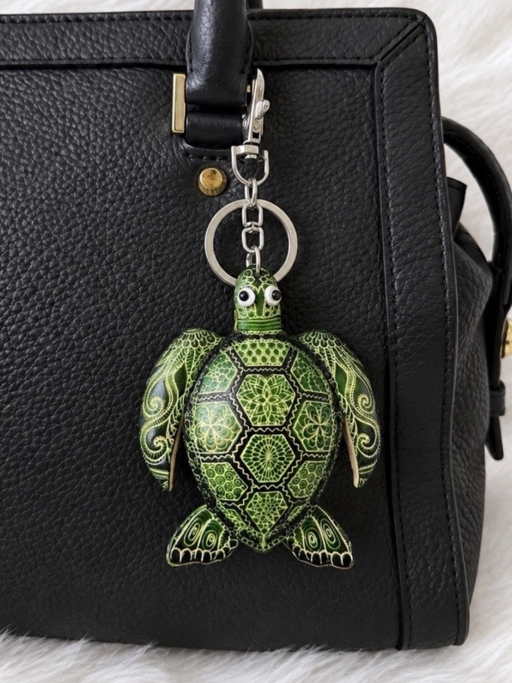 Leather Sea Turtle Keychain Bag Charm Key Ring Handmade Gift New